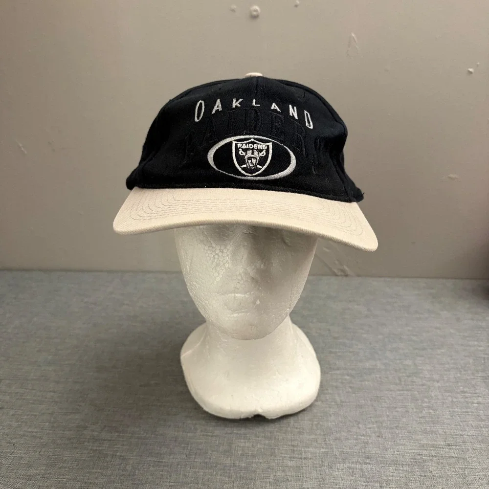 Drew Pearson Hat Oakland Raiders Men OSFA Black Vintage 90s Strapback Cap‎